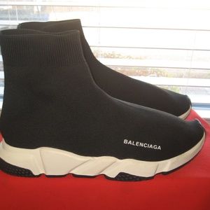 MEN'S BALENCIAGA SPEED TRAINER BLACK & WHITE SOCK SNEAKERS SHOES , EU 45, US 11